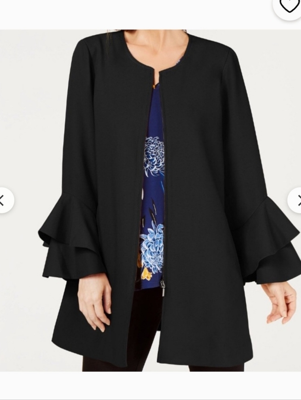 Black Ruffle-Sleeve Open Front Coat Sz SP